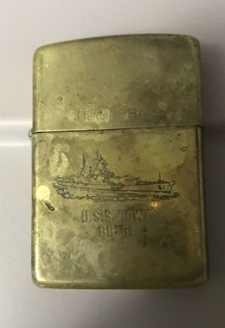 Vintage Brass Zippo Lighter Uss Iowa Bb - 61 Spec.  Edition Bradford,  Pa.  Usa L L17a