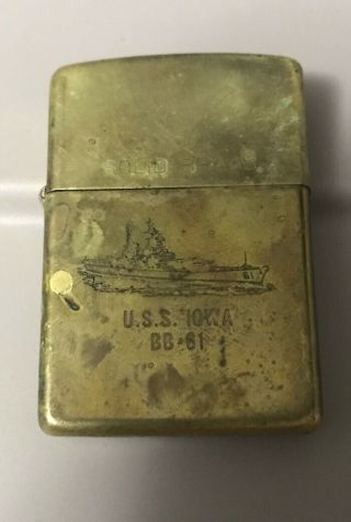 Vintage Brass Zippo Lighter USS IOWA BB - 61 SPEC.  EDITION Bradford,  PA.  USA L L17A 2
