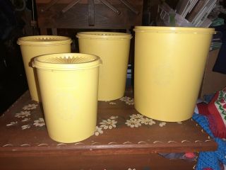 Vintage Tupperware Servalier Bright Yellow Gold Canisters Set Of 4 With Lids