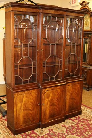 Fabulous Mahogany Old Baker Breakfront Cabinet Bookcase Individual Glass