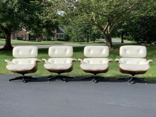 Herman Miller Eames Lounge Chair - Walnut & White Leather - Set Of 4