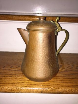 Vintage Antique Hammered Copper Tea Coffee Pot with Brass Handle Fixture 9 