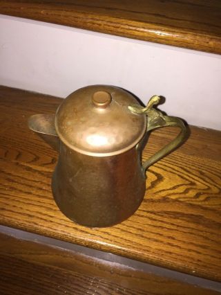 Vintage Antique Hammered Copper Tea Coffee Pot with Brass Handle Fixture 9 