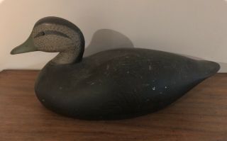 Vintage Solid Carved Oversized Black Duck By Joe Lincoln Old Decoy