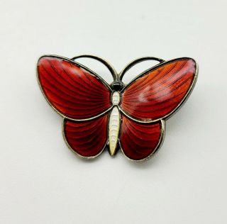 Vintage Sterling Silver Enamel Butterfly Brooch/pin Norway Guilloche 1 " 4.  4g