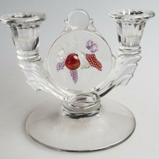 Westmoreland Glass Della Robbia Flash Fruit Double - Light Candlestick Vtg 1930s