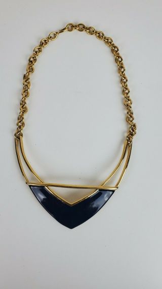 Vintage Monet Blue Gold Tone Enamel Runway Statement Collar Necklace
