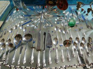 95p Dinner Old Wallace Grand Baroque Sterling Silver Flatware Set 204 Oz Servers