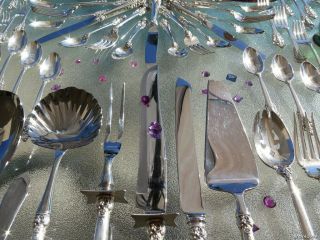 95p DINNER OLD WALLACE GRAND BAROQUE STERLING SILVER FLATWARE SET 204 Oz SERVERS 3