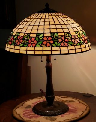 Antique Arts & Crafts Handel Leaded Slag Stained Glass Table Lamp 2