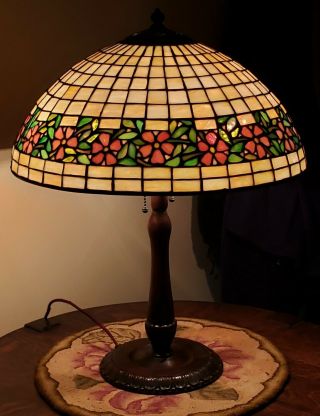Antique Arts & Crafts Handel Leaded Slag Stained Glass Table Lamp 3