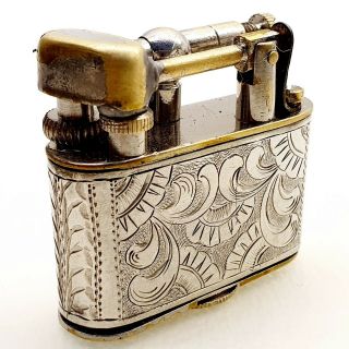 Sterling Silver Covered Cigarette Lighter Petrol Vintage Lift Arm Antique 1893