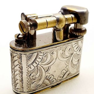 STERLING SILVER COVERED cigarette lighter PETROL vintage LIFT ARM antique 1893 2