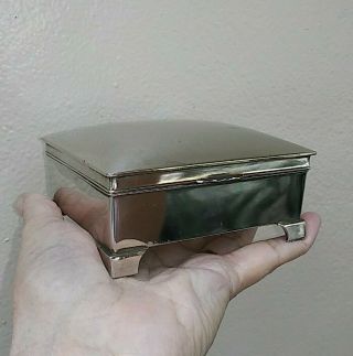 Vtg Silver Plate Jewelry Hinged Trinket Cigarrette Box Humidor Wood Lined Japan