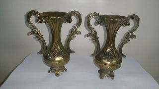Ornate Brass Footed Vase Made In Italy Pair Vintage