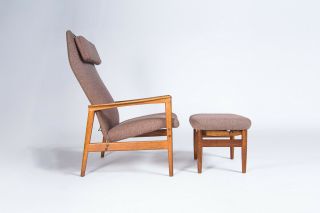 A Mid Century Danish Armchair & Footstool In Oak,  1950’s Hans Wegner Era