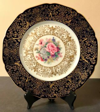 Vintage Black Knight Hohenberg,  Bavaria Cobalt Gold Floral Center Dinner Plate