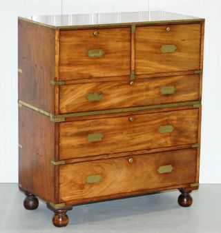 Circa 1870 Solid Walnut Military Officers Campaign Chest Of Drawers Brass Trim