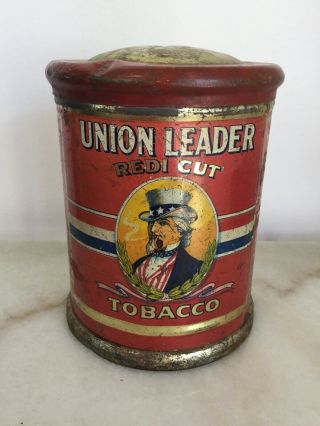 Rare Union Leader Uncle Sam Round Tobacco Can