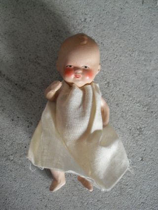 Vintage 1920s Germany Jointed Bisque Boy Dollhouse Doll 3 1/2 " Tall