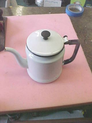 Bs2 Vintage White Black Enamelware Coffee Teapot Tea Pot 7 " H X 5.  5 " Dia