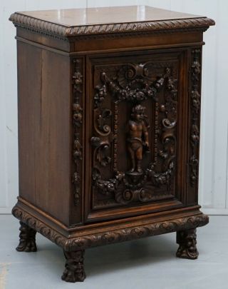 Stunning Circa 1780 Carved Walnut Side Cabinet With Cherub & Floral Detailing