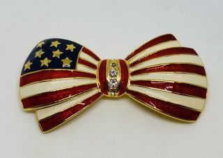 Vintage Joan Rivers Patriotic Flag Bow Pin Brooch