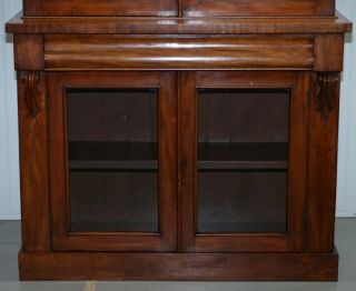 VICTORIAN MAHOGANY GLASS DOORED LIBRARY BOOKCASE CABINET WITH SINGLE DRAWER 3