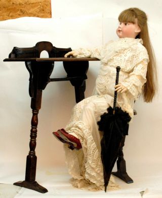 Large 42 " Simon Halbig S H 18 949 Bisque Head Doll W/ Telephone Stand & Chair