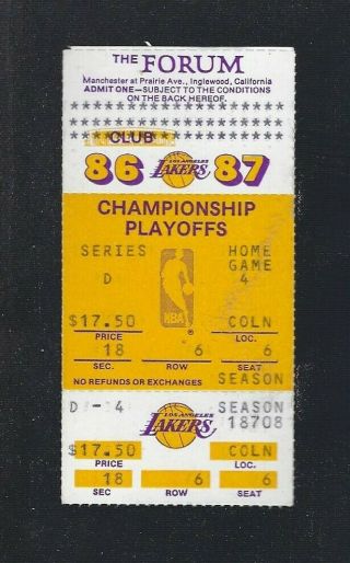 Vintage 1986 - 1987 Nba Finals Celtics @ Lakers Full Basketball Ticket Game 7