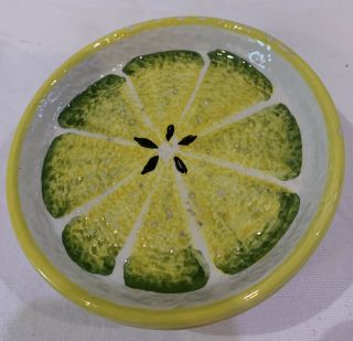 Vintage Italian Ceramic Beverage Coasters 4 Hand Painted Yellow White Lemons
