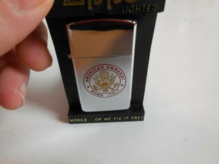 Vintage Zippo Lighter American Embassy Rome Paris Made In Usa