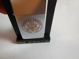 Vintage Zippo Lighter AMERICAN EMBASSY ROME PARIS Made in USA 2