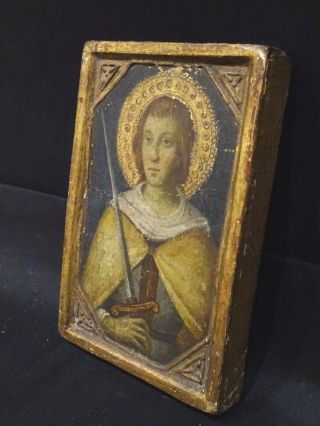 15th 16th Century Italian Renaissance Saint & Sword Icon Gold Panel Painting 2