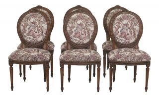 L47546ec: Set Of 6 French Louis Xv Style Tapestry Upholstered Dining Chairs