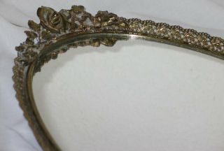 Vintage Matson Oval Roses Gold Plated & Brass Wall Mirror Vanity Tray - 16 - 1/2 "