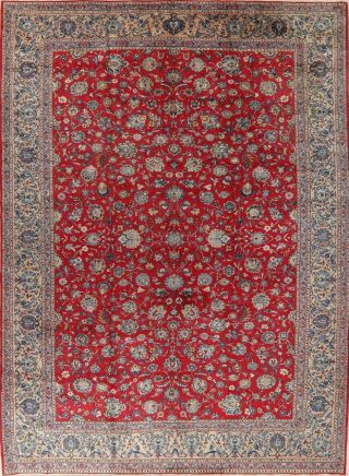 Vintage Floral Oriental Area Rug Wool Traditional Hand - Knotted Red Carpet 10x13