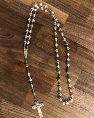 1 Vintage Creed Sterling Silver Rosary Mary Religious Medal 24” Long
