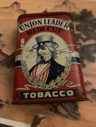 Vintage Union Leader Vertical Pocket Tobacco Tin Uncle Sam Advertising