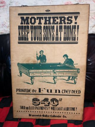 Rare Antique Brunswick Balke Collender Billiards Pool Advertising Sign