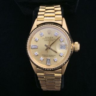 18k Rolex Ladies Datejust President Yellow Gold Diamond Dial 6517 Vintage Watch