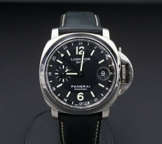 Panerai Luminor Gmt Pam 0244 Mens Watch Box Papers 40mm Leather W416