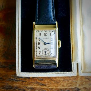 A Stunning Gents Vintage 1936 9ct Solid Gold Rectangular Rolex Wristwatch