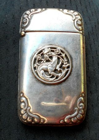 C.  1900 Art Nouveau Gothic Dragon Silvered Vesta Match Safe