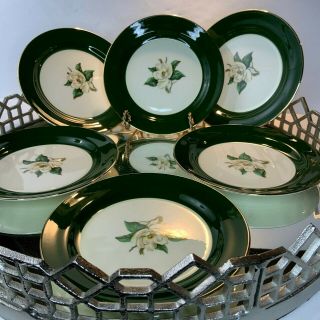 Homer Laughlin Jade Rose Salad Plate China Set Of 6 Vintage 7 1/4 D1