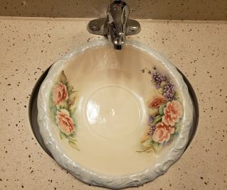 Vintage Porcelain Bathroom Sink Vessel/fruit Bowl Handmade Painted Signed Large