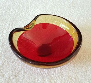 Vintage Lubbicante Art Glass Ash Tray Mid Century Modern Bowl Dish Red