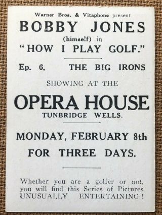 UNIQUE 1931 Bobby Jones HOW I PLAY GOLF Card Warner Bros Vitaphone UK Films 2