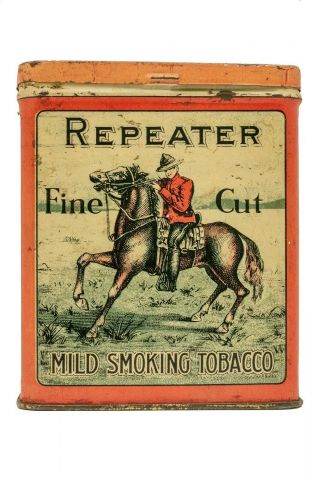 Rare 1920s Canadian " Repeater " Litho Hinged 25 Cigar Tin In