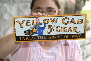 Yellow Cab 5c Cigar Tobacco Gas Oil Porcelain Metal Sign